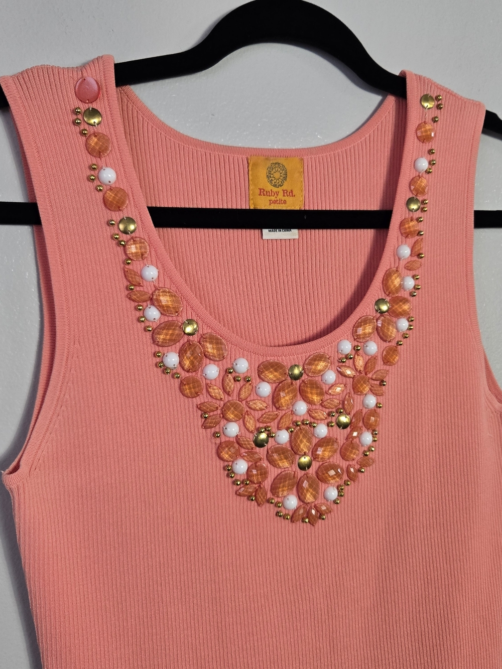 Ruby Rd Lot 3 Beaded Neckline Ribbed Knit Tank Tops Bundle Blue Yellow Pink - Picture 3 of 14